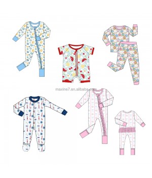 Bamboo Baby Cloth Jumpsuit Organic Cotton Double Zippers Bamboo Rompers Onesie Footed Sleepwear Kids Pajamas