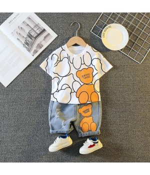 Customizable Kids' Korean-Style Short-Sleeved Round Neck T-Shirt Set